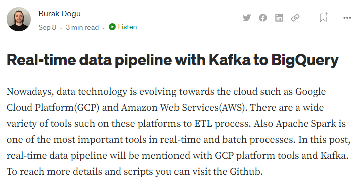 real time data pipeline with kafka to google big query