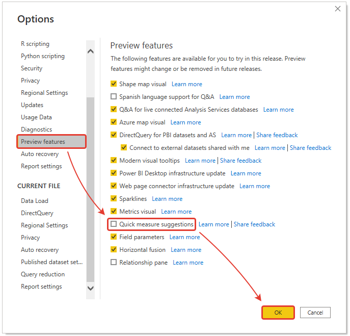 microsoft power bi quick measure suggestions pane features