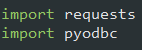 python api usage requests pyodbc library import