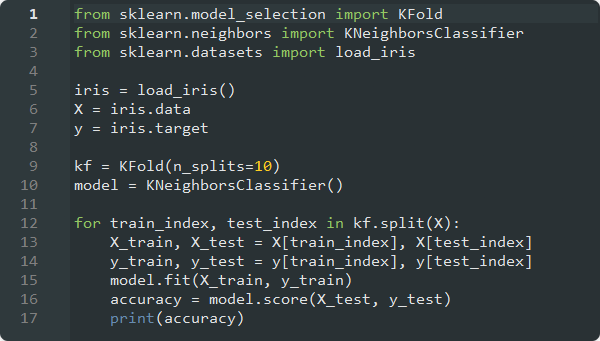 k folds cross validation example for python