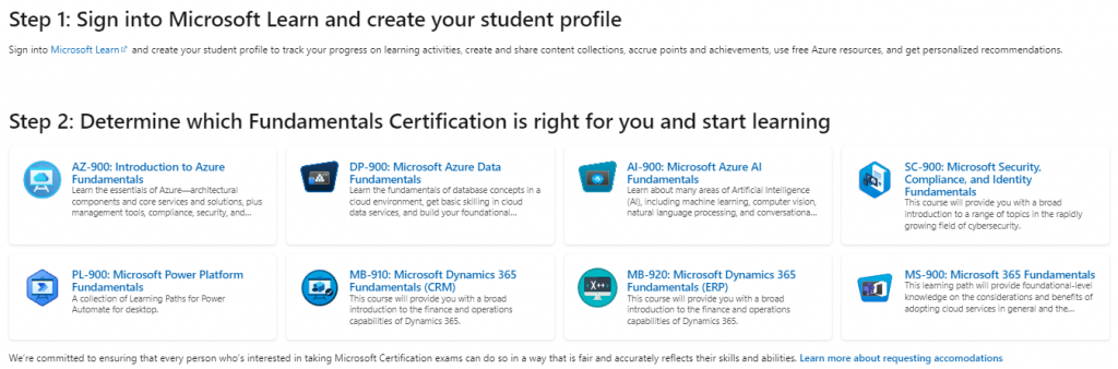microsoft student certification hub exams